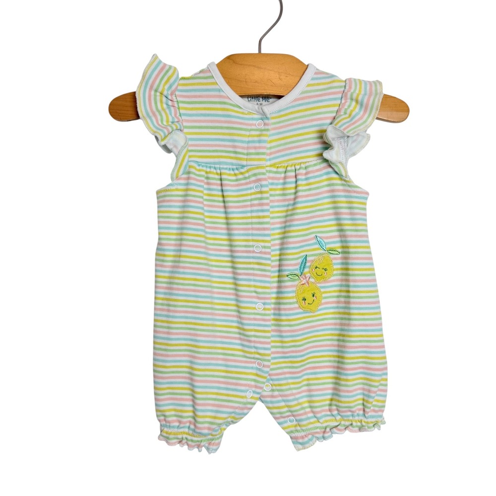 Little Me Baby Girls Pastel Striped Lemon Romper Ruffle Sleeve One Piece 6M
